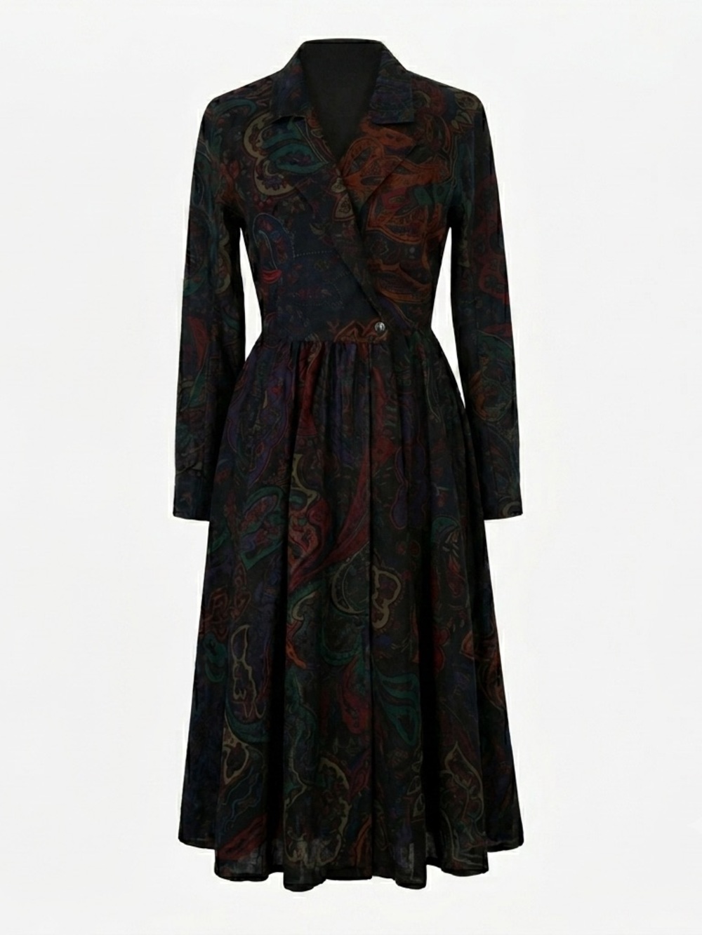 Vintage KENZO Paris Sz 38 (S) Wool Paisley Midi Dress Dark Floral Button Closure